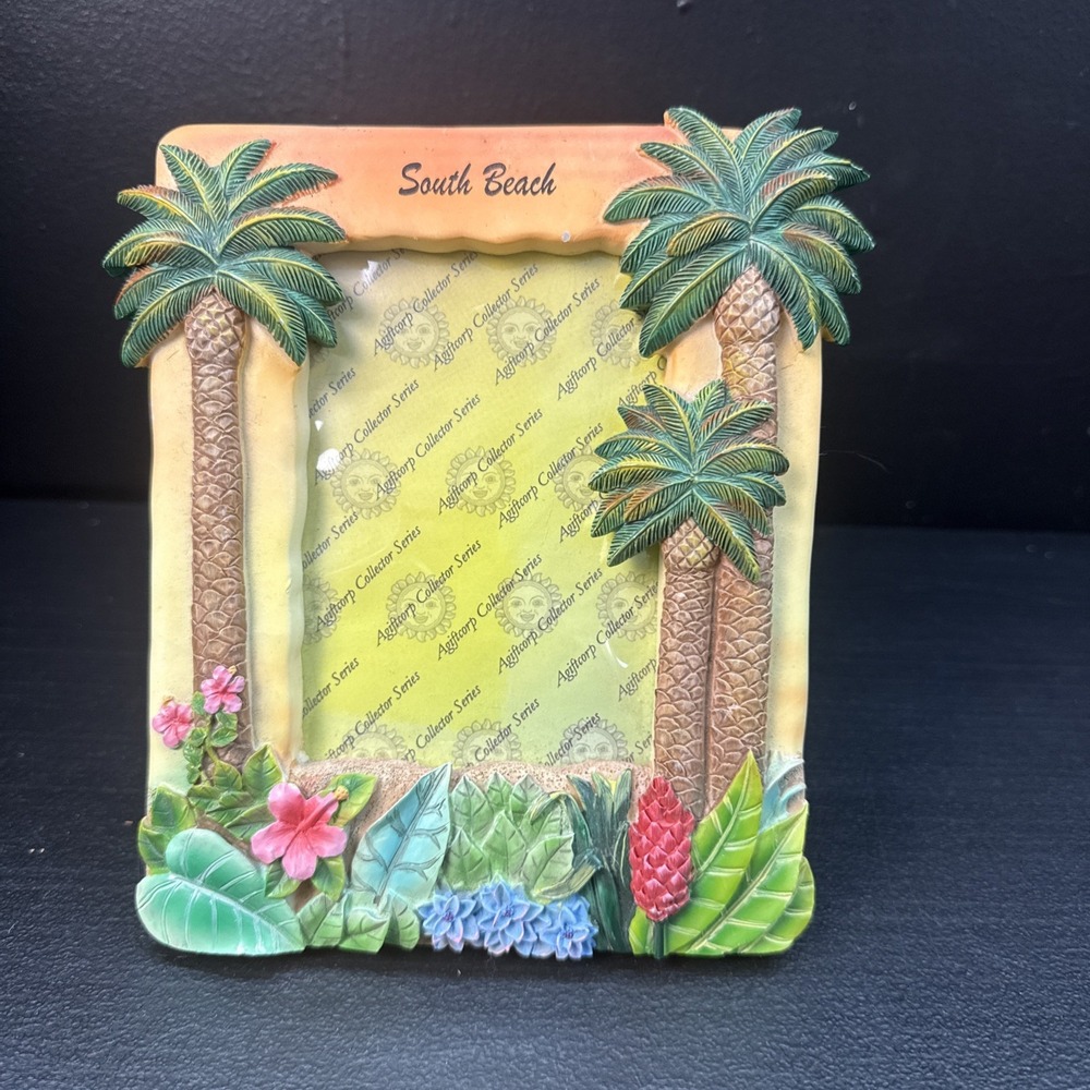 South Beach Resin Beach Palm Tree Photo Frame Portrait Freestanding Glass